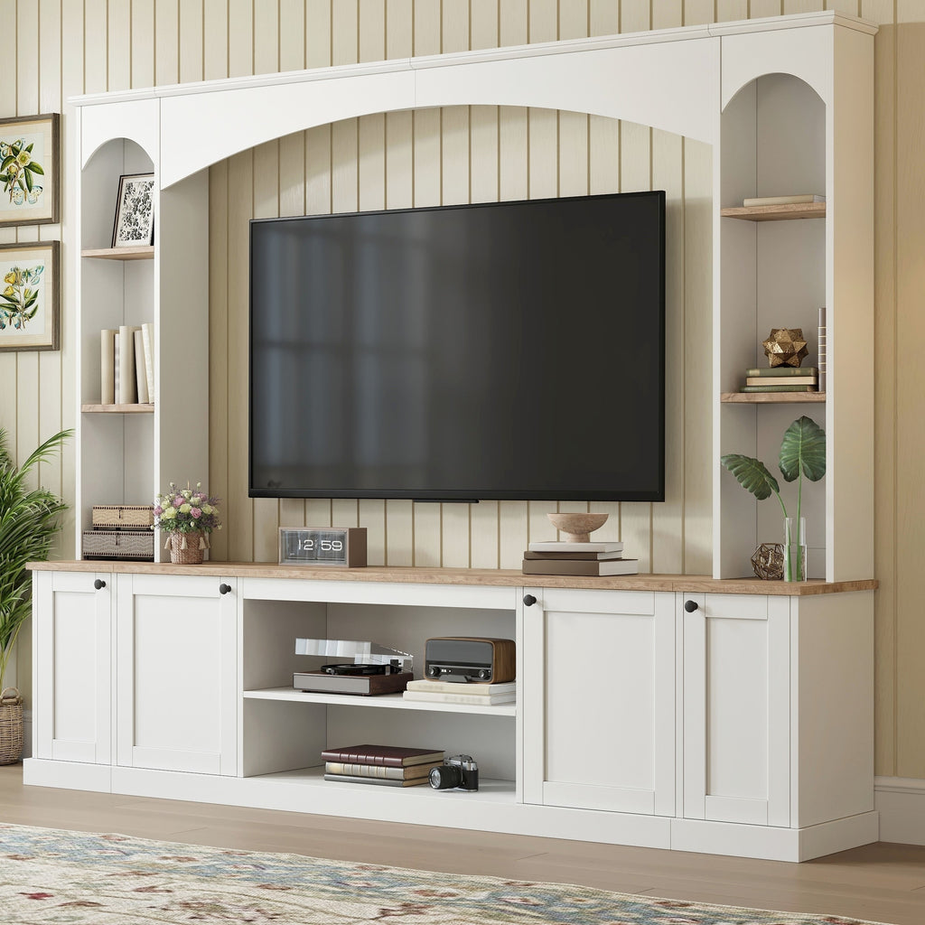 Entertainment Center Arched Wall Unit White MDF Fits TV 91.6x14.9x73.8 In