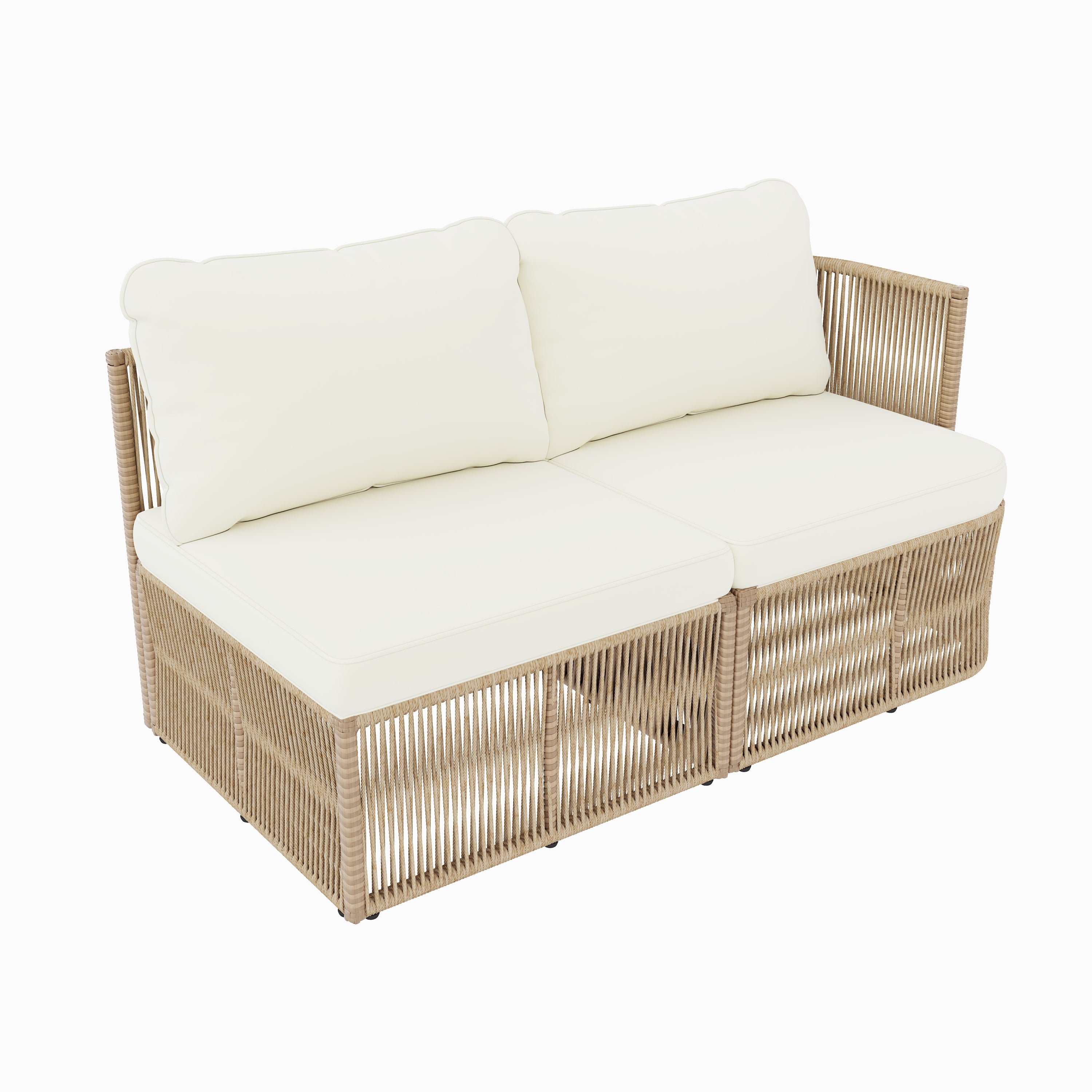 Outdoor Patio Set PE Rattan Iron Dark Beige Modular Glass Table