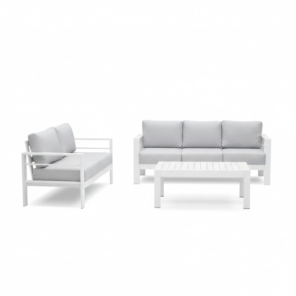 Outdoor Patio Set Aluminum White Gray Olefin Cushions 3 Piece