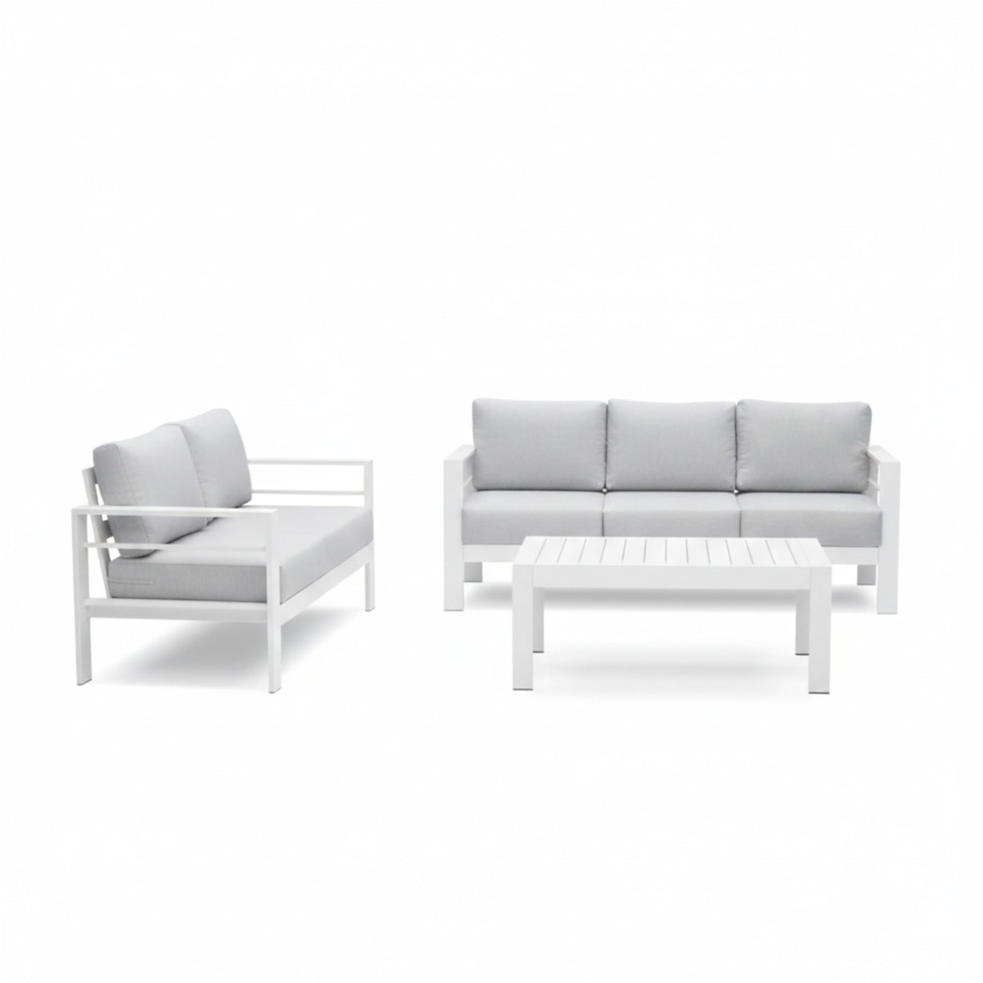 Outdoor Patio Set Aluminum White Gray Olefin Cushions 3 Piece