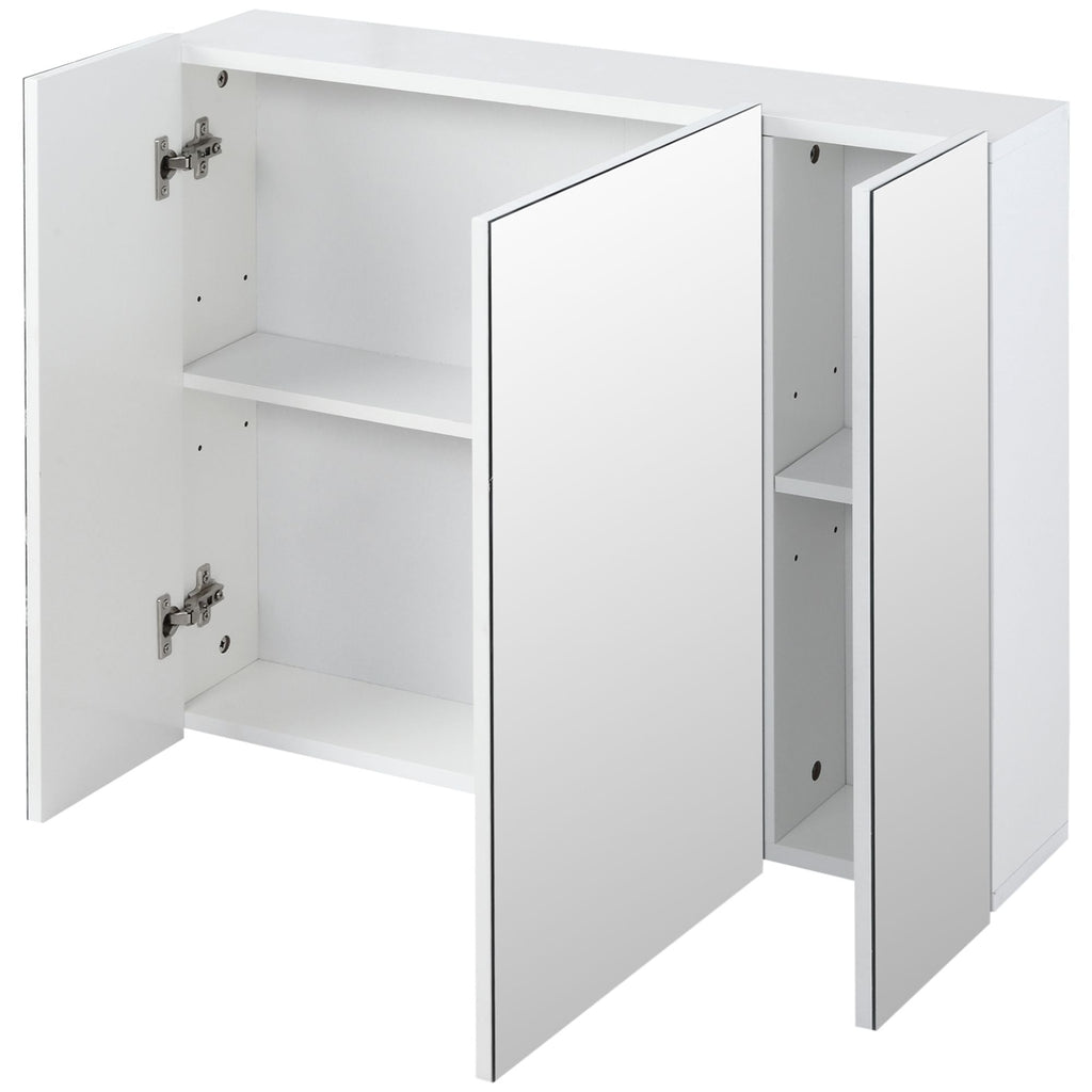 Wall Mounted Mirror Cabinet, Bathroom Medicine Cabinet with Mirror, 3 Doors and Adjustable Shelves, White