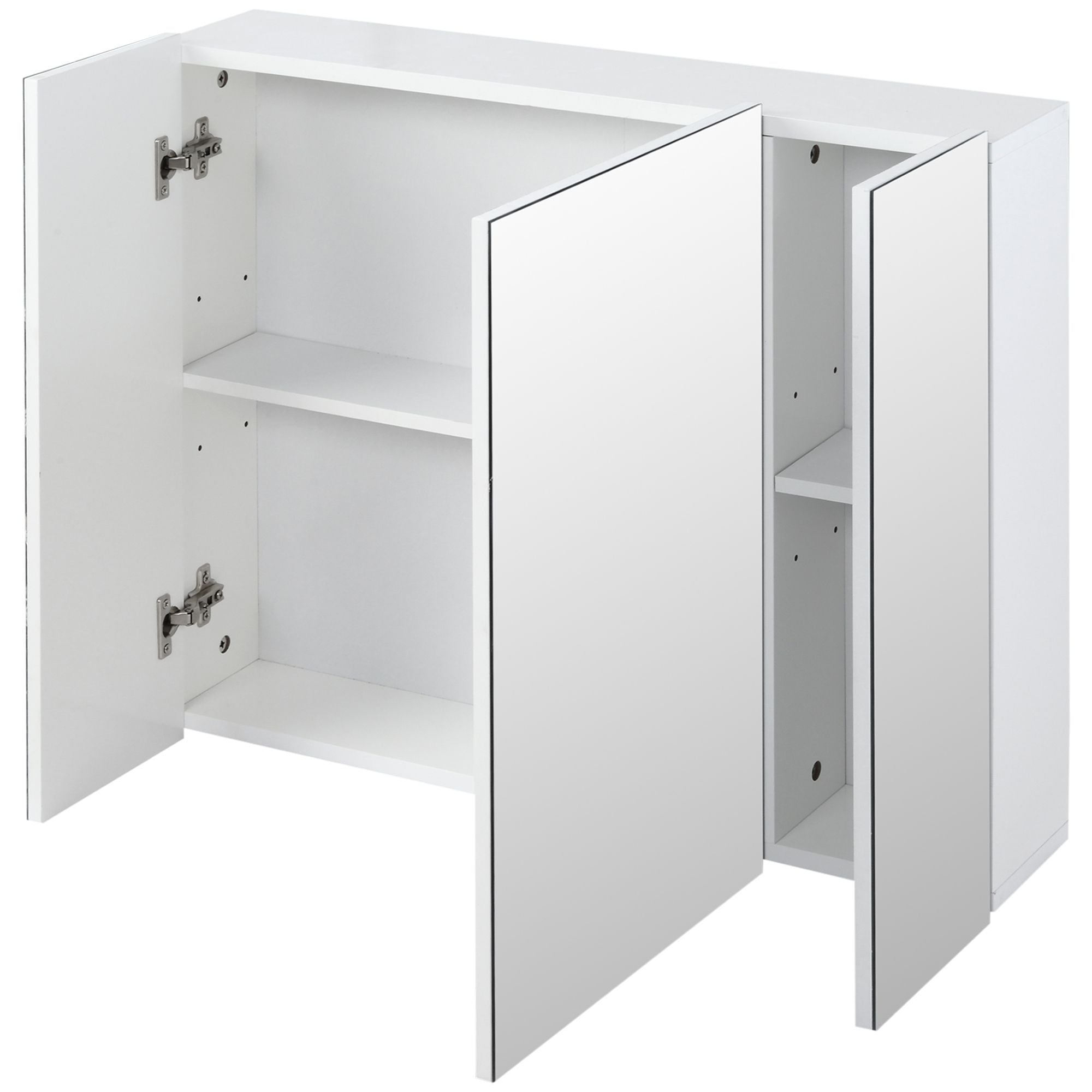 Wall Mounted Mirror Cabinet, Bathroom Medicine Cabinet with Mirror, 3 Doors and Adjustable Shelves, White