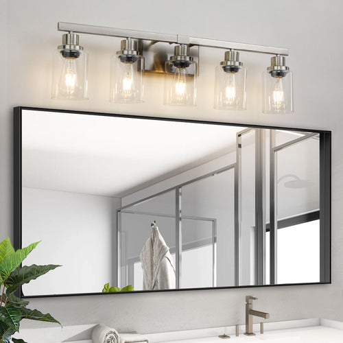 31" Modern 5-Light Bathroom Vanity Light Fixture - Brushed Nickel Finish with Clear Glass Shades, Perfect for Bathroom, Vanity, and Dressing Area Lighting (No Bulbs)