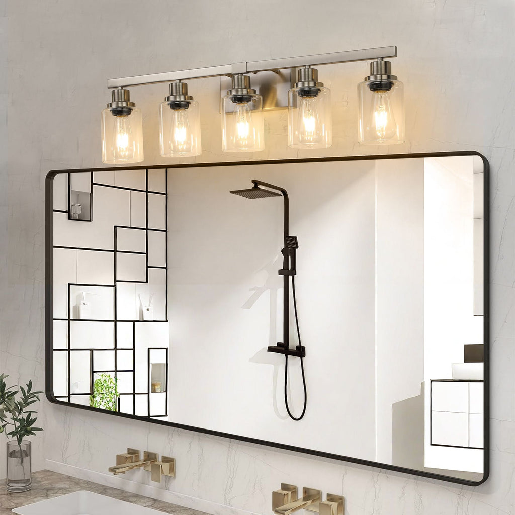 31" Modern 5-Light Bathroom Vanity Light Fixture - Brushed Nickel Finish with Clear Glass Shades, Perfect for Bathroom, Vanity, and Dressing Area Lighting (No Bulbs)