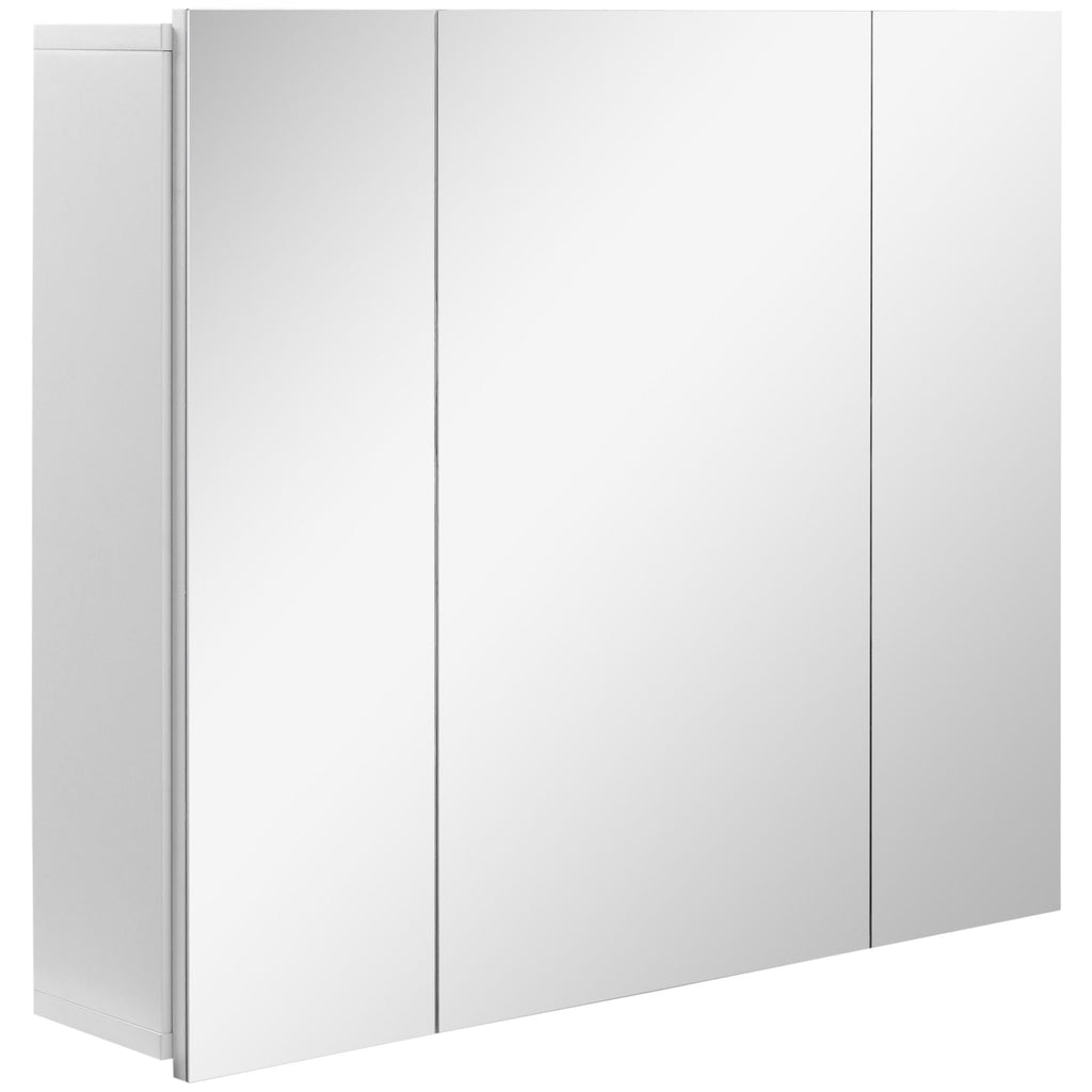 Wall Mounted Mirror Cabinet, Bathroom Medicine Cabinet with Mirror, 3 Doors and Adjustable Shelves, White