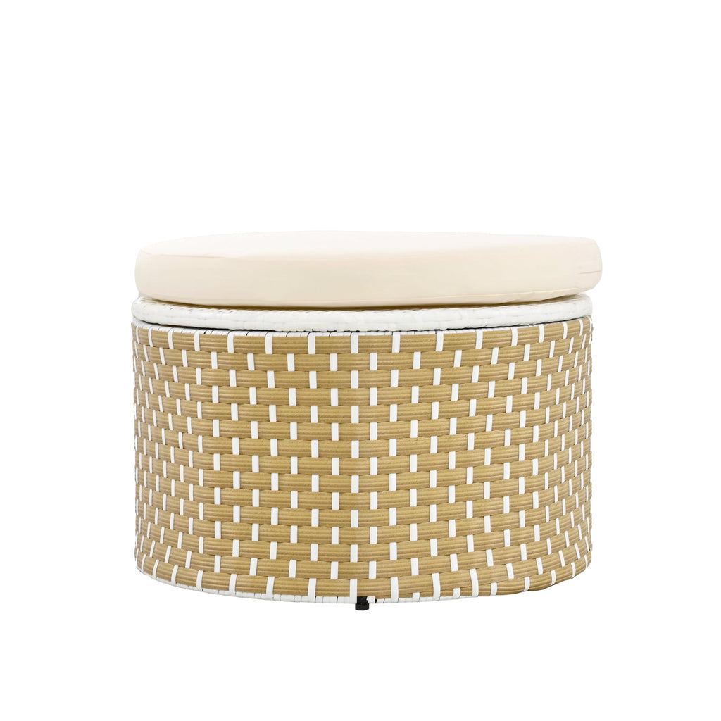 Outdoor Patio Round Rattan Daybed Sectional Beige Retractable Canopy