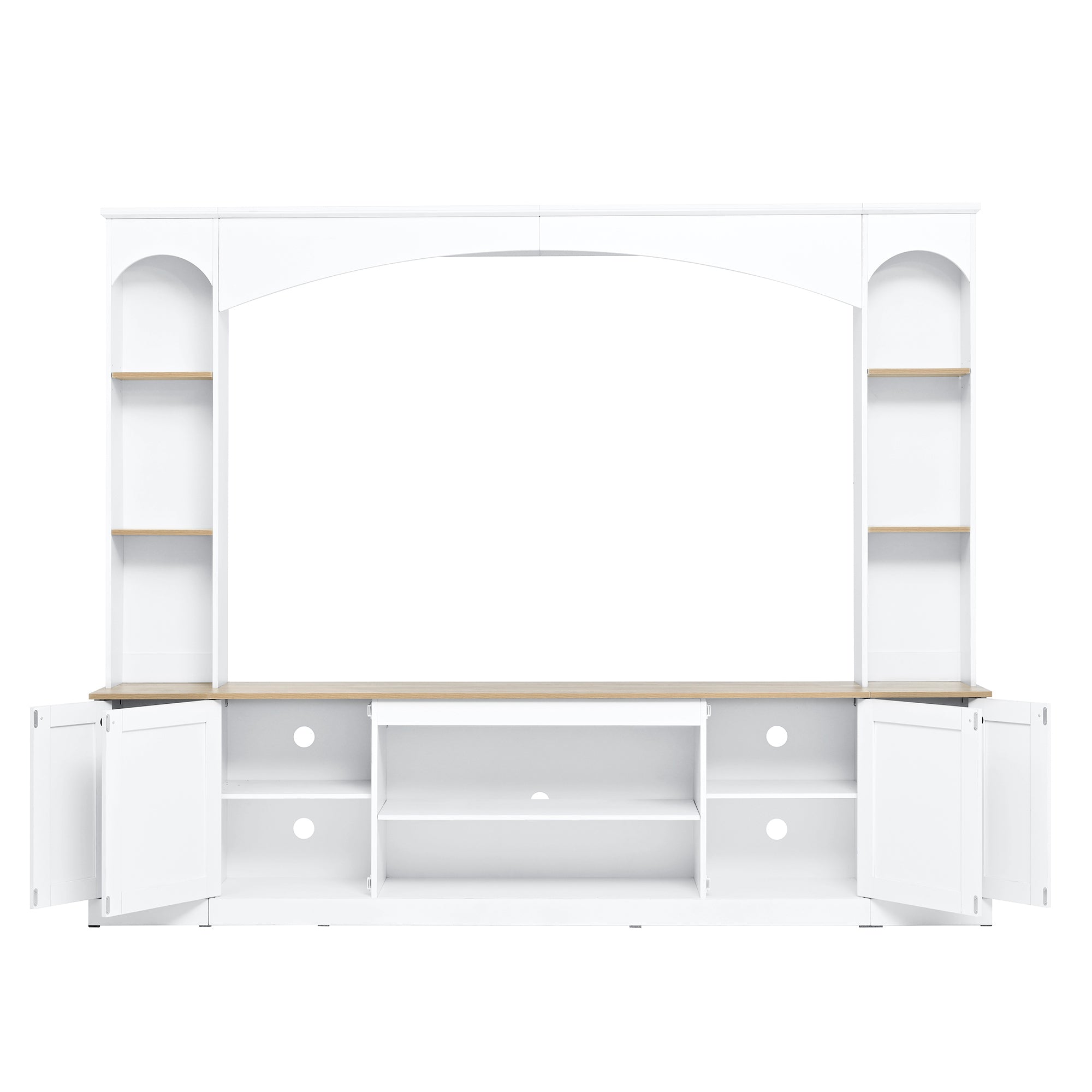 Entertainment Center Arched Wall Unit White MDF Fits TV 91.6x14.9x73.8 In