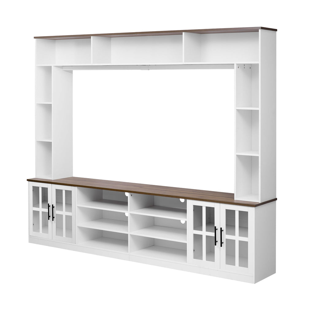 Entertainment Center Wall Unit White MDF Glass Fits 80 In TV 95.5x78.7 In