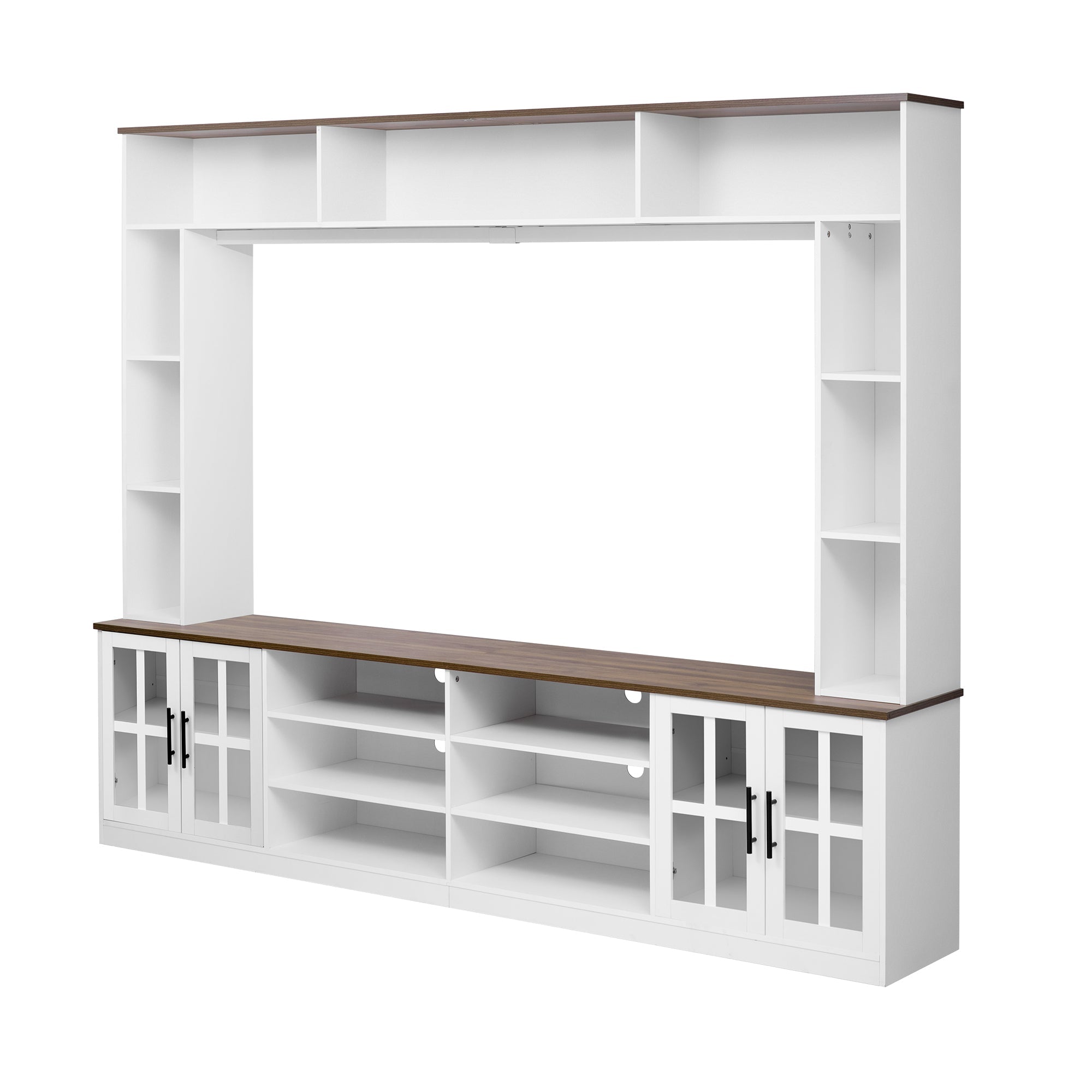 Entertainment Center Wall Unit White MDF Glass Fits 80 In TV 95.5x78.7 In