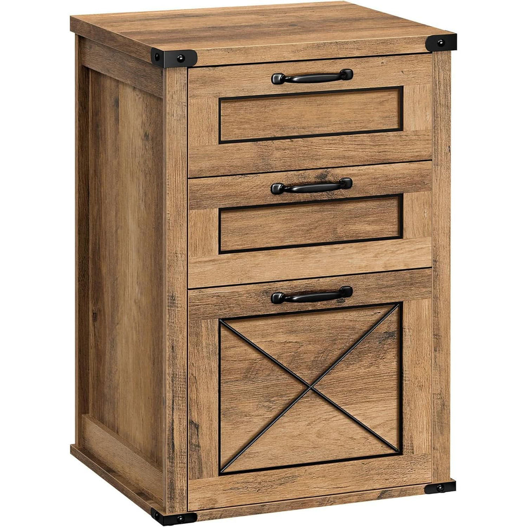 3 Drawer Farmhouse Filing Cabinet With Printer Stand For Home Office Storage Woodgrain Finish