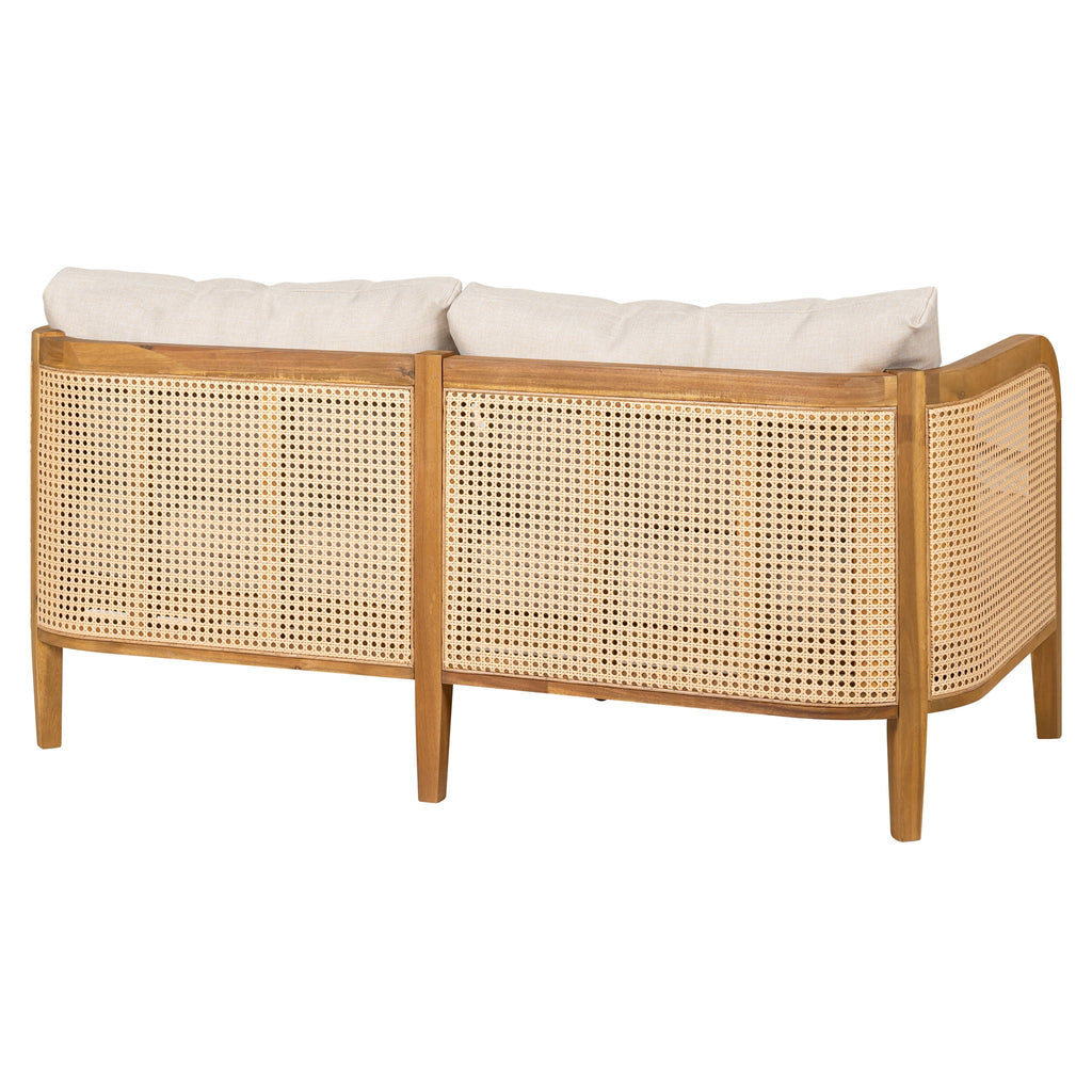 Kirkby - Bohemian Outdoor Patio Cushioned Sofa Weatherproof 56.25In - Teak / Beige