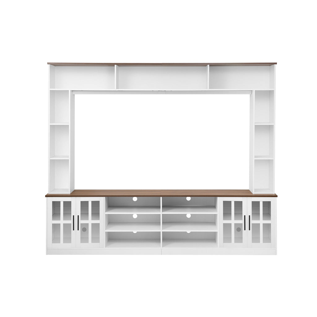 Entertainment Center Wall Unit White MDF Glass Fits 80 In TV 95.5x78.7 In