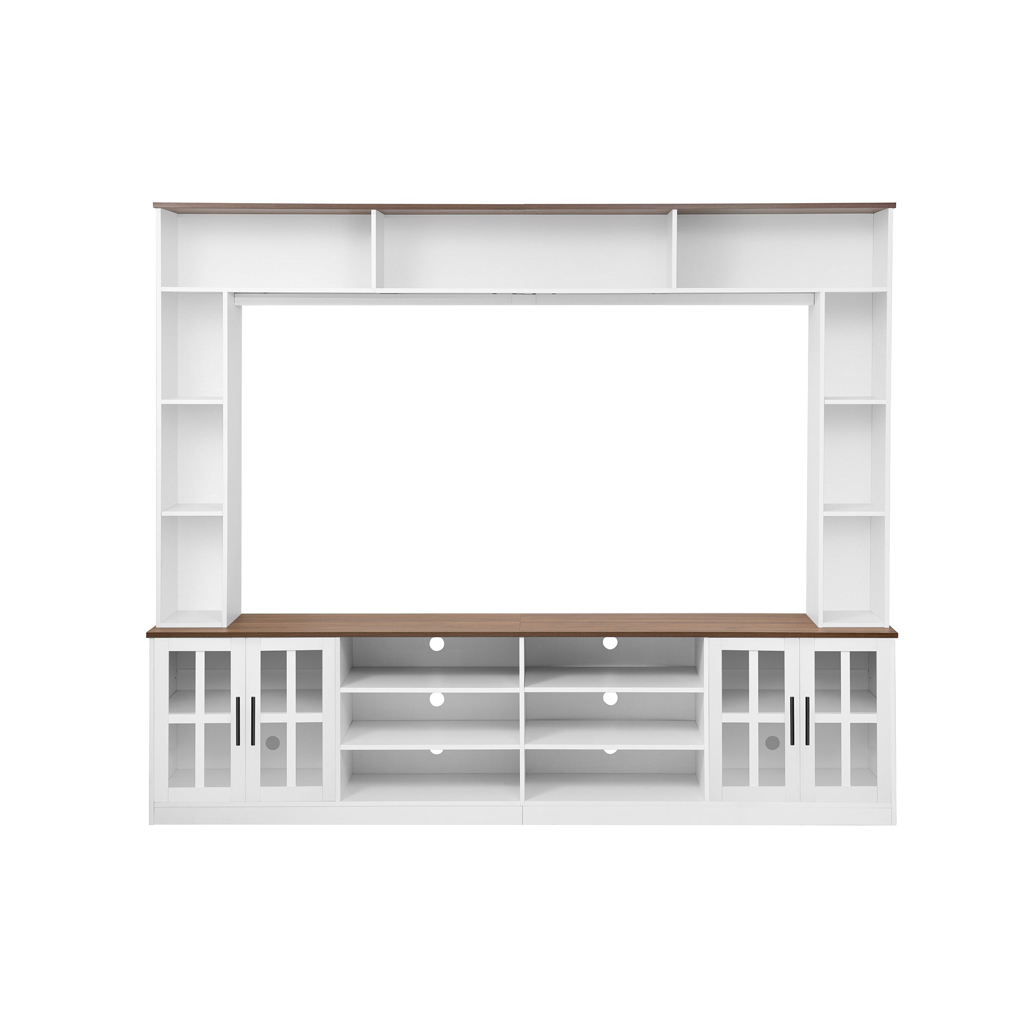 Entertainment Center Wall Unit White MDF Glass Fits 80 In TV 95.5x78.7 In