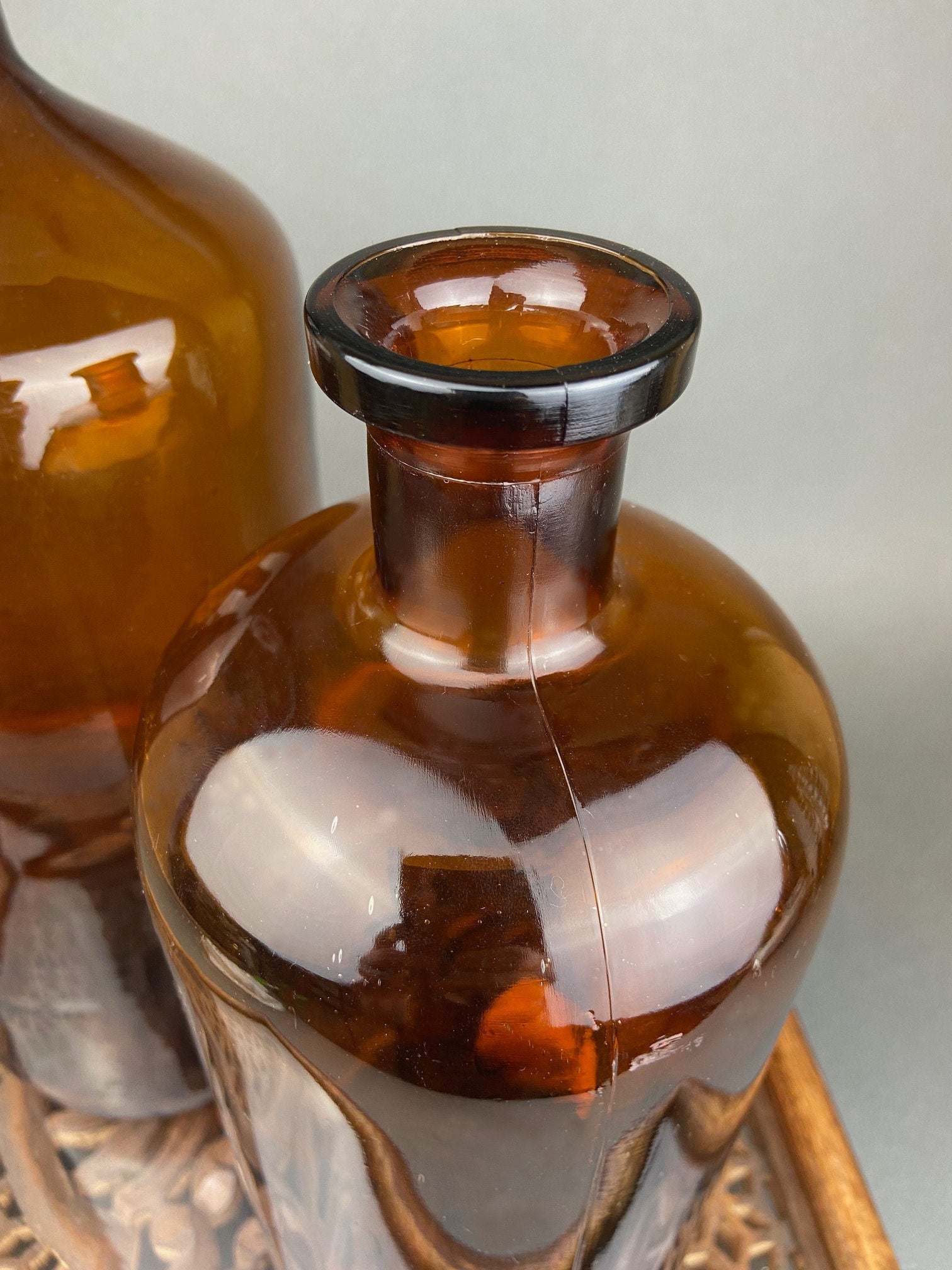 Vintage Collectible Large Amber Decorative Glass Bottles