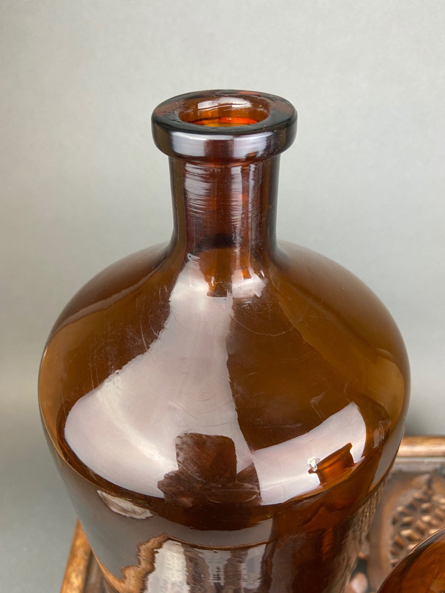 Vintage Collectible Large Amber Decorative Glass Bottles