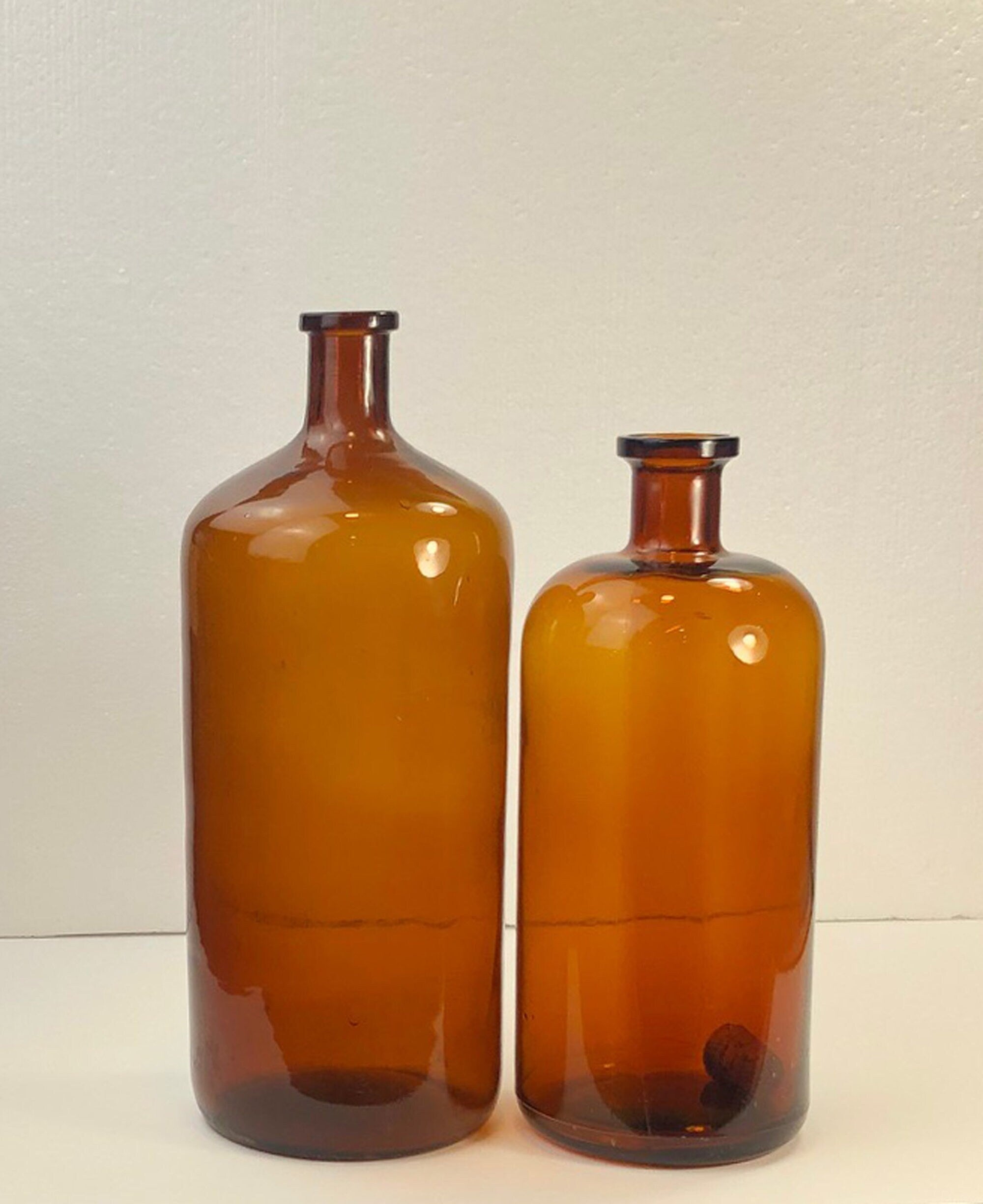 Vintage Collectible Large Amber Decorative Glass Bottles