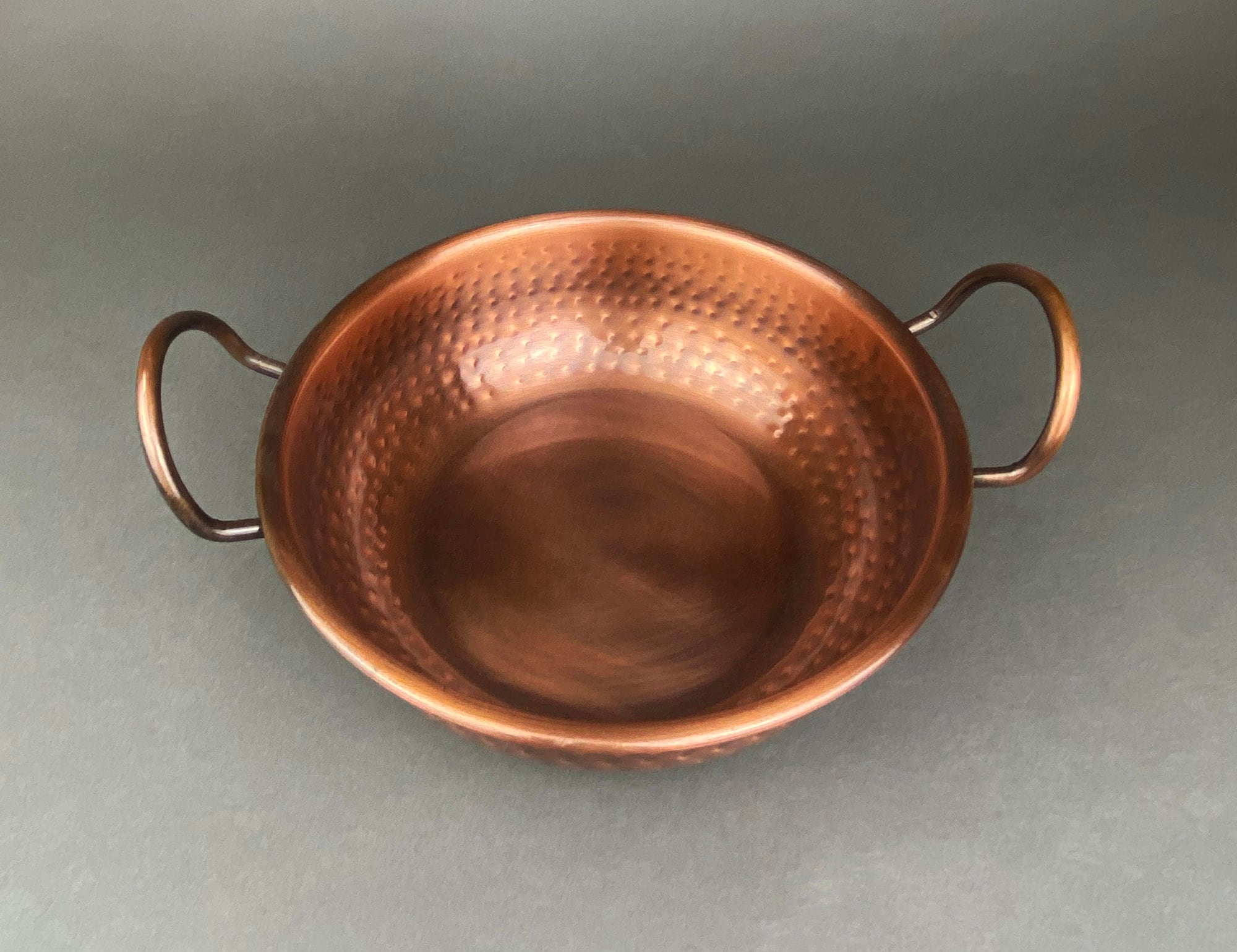 Vintage Hand Hammered Copper Bowl with Handles for Rustic Kitchen Decor