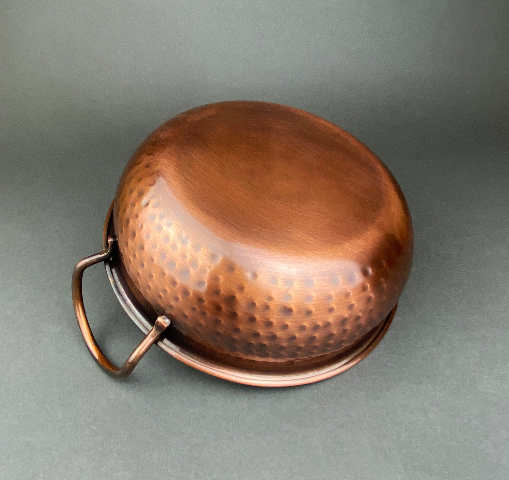 Vintage Hand Hammered Copper Bowl with Handles for Rustic Kitchen Decor