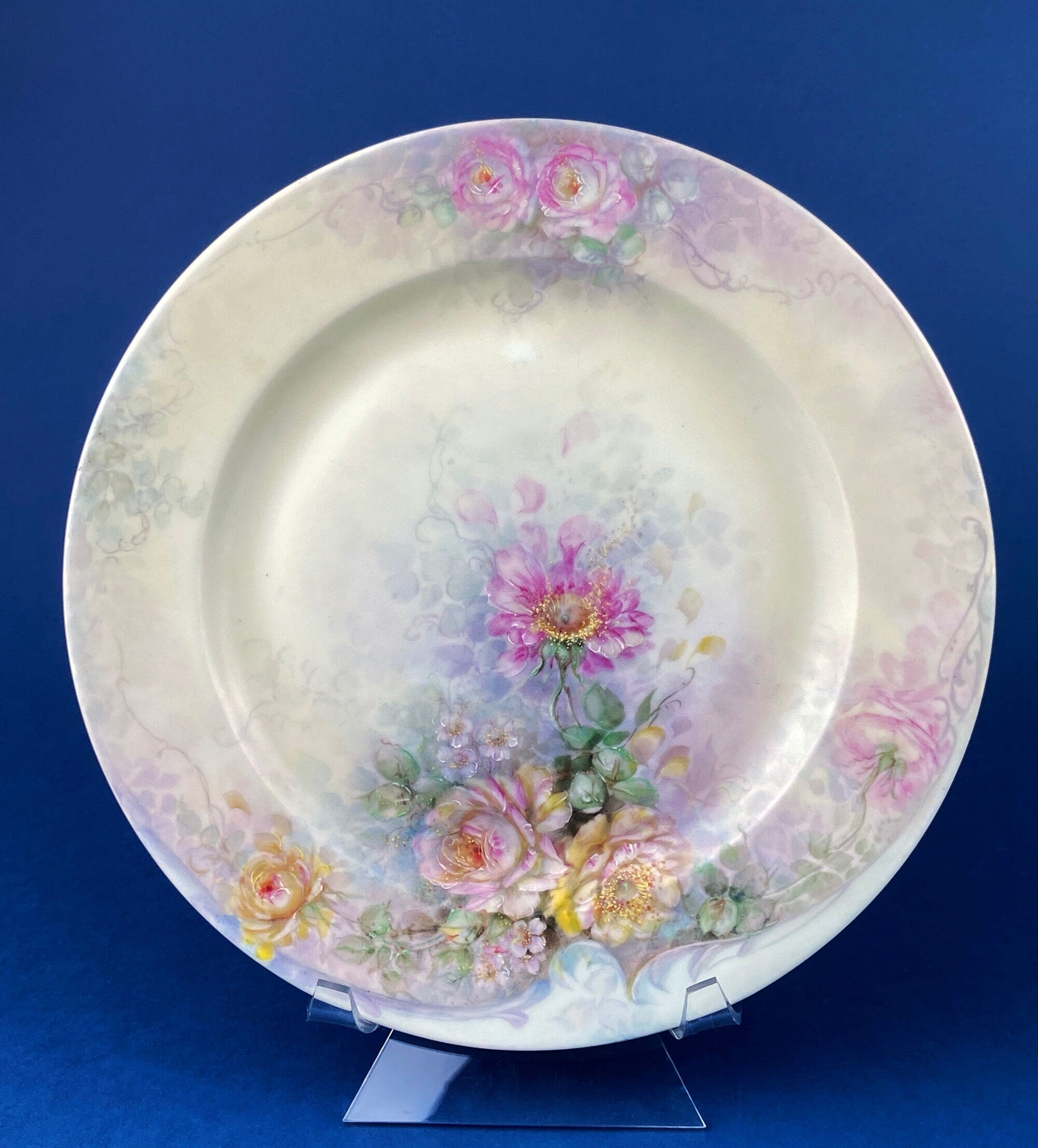 Vintage Hand Painted Plate: Floral Motif Decorative Display, Signed