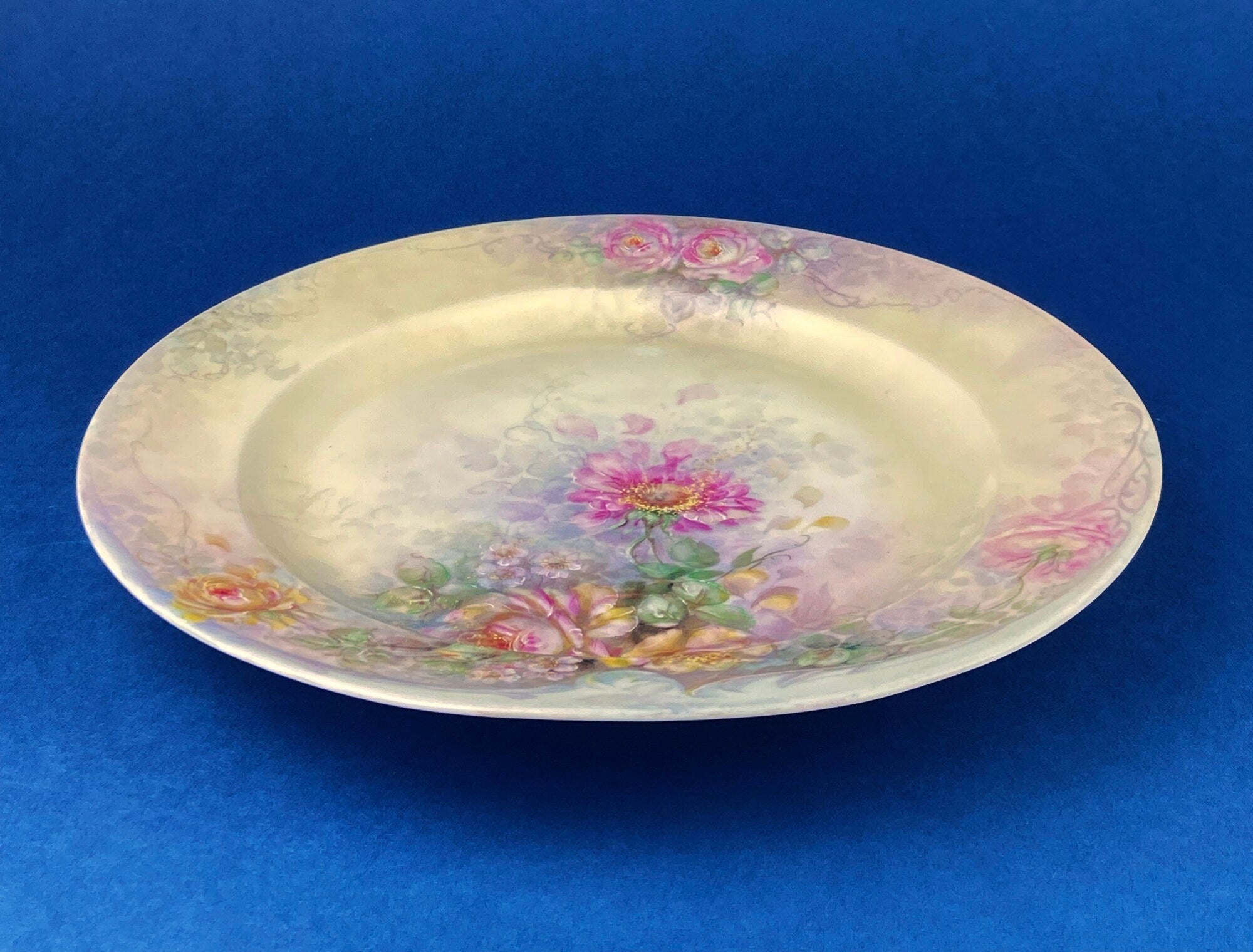 Vintage Hand Painted Plate: Floral Motif Decorative Display, Signed