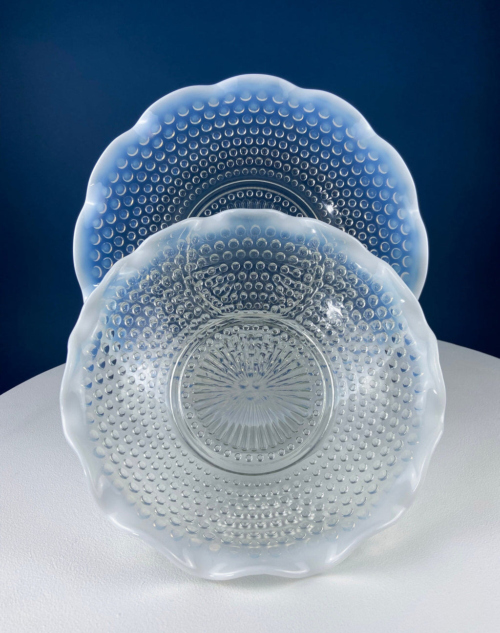 Vintage Moonstone Serving Set. Hobnail Large Bowl and Matching Plate. Salad or Fruit Bowl. Serving Platter. Modern Table Centerpiece.