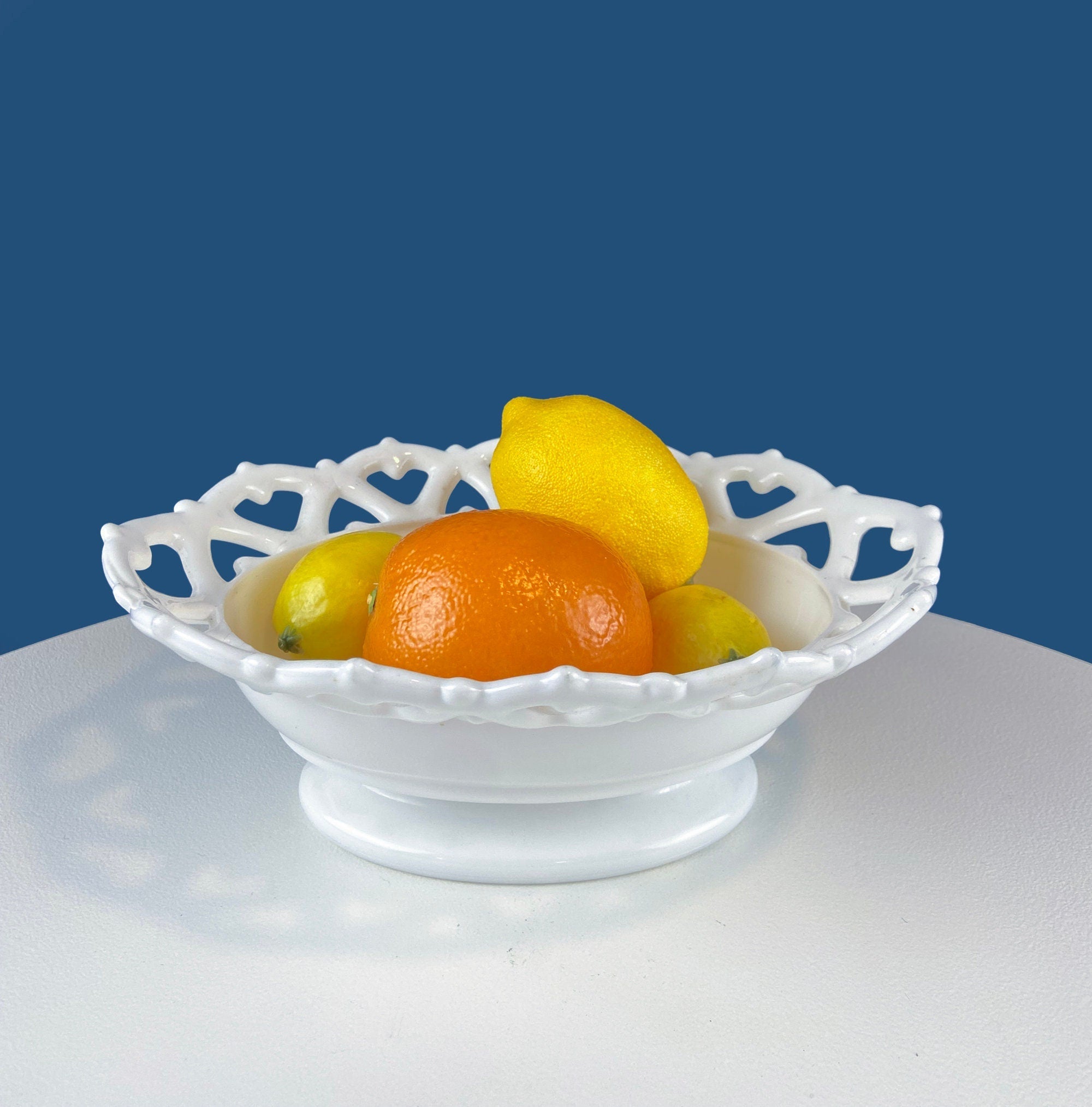 Vintage Milk Glass Oval Bowl with Reticulated Edge. White Serving Dish with Lacey Edge. Table Centerpiece. Dining Rm Decor. White Home Decor