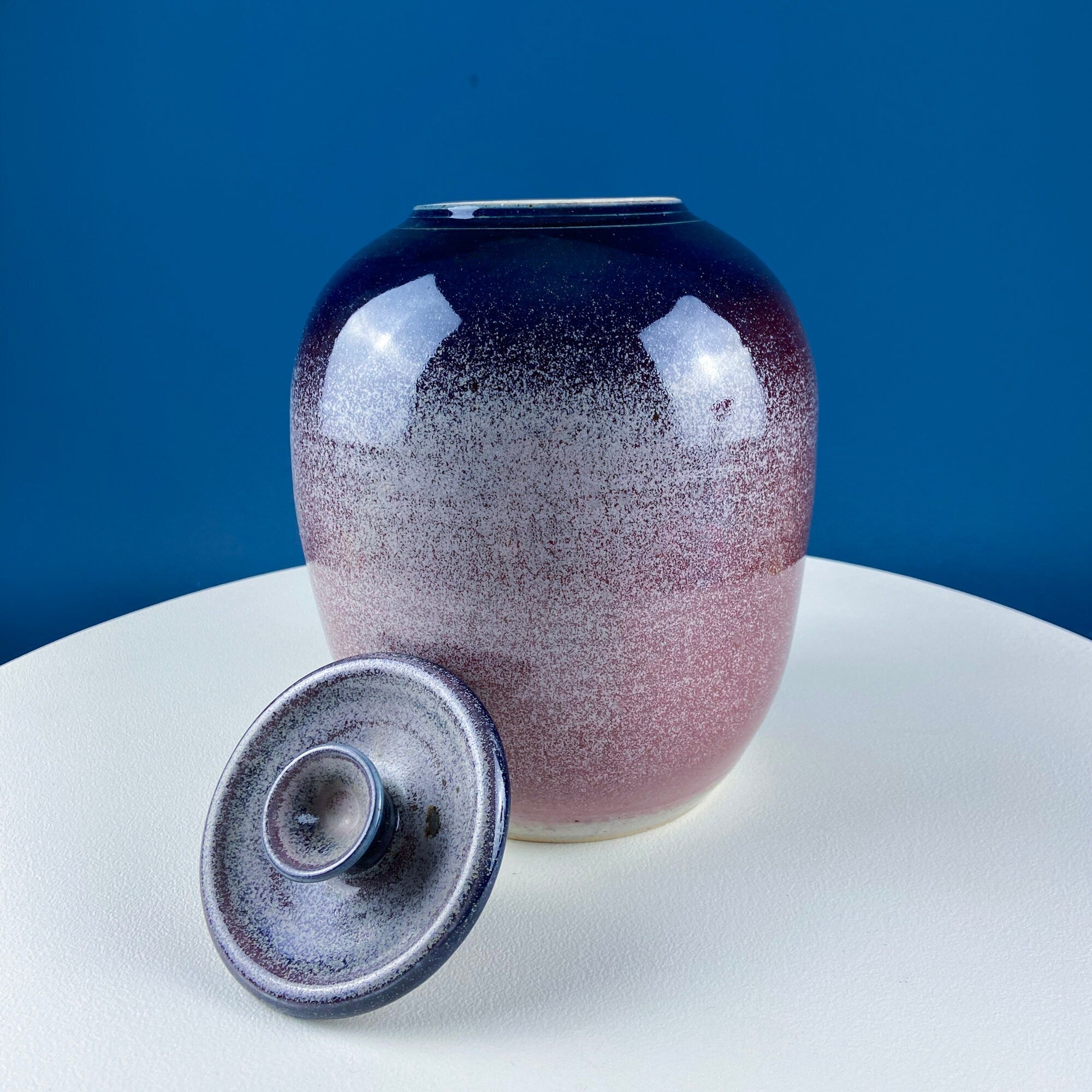Clay High Gloss Gradient Color Urn with Lid. Hand Made Flower Vase. Rustic Home or Cabin Decor. Modern Farmhouse. Florist Supplies.