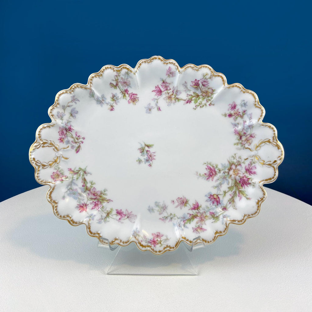 Oval Haviland Limoges Platter with Scalloped Edge. Stunning Porcelain Serving Dish. Wild Roses Motif. French Country. Serviceware.