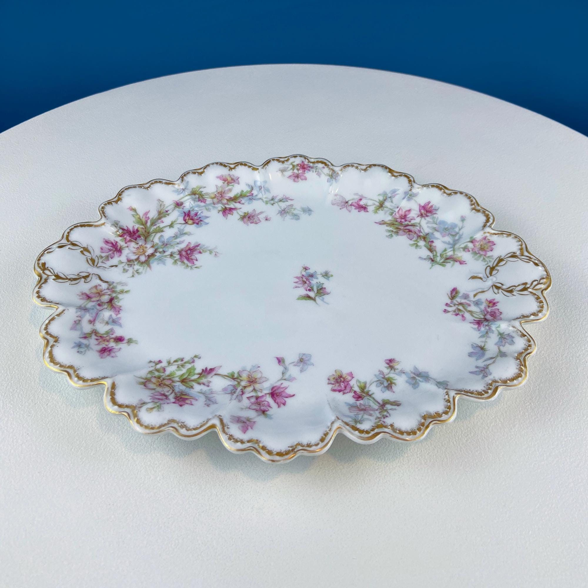 Oval Haviland Limoges Platter with Scalloped Edge. Stunning Porcelain Serving Dish. Wild Roses Motif. French Country. Serviceware.