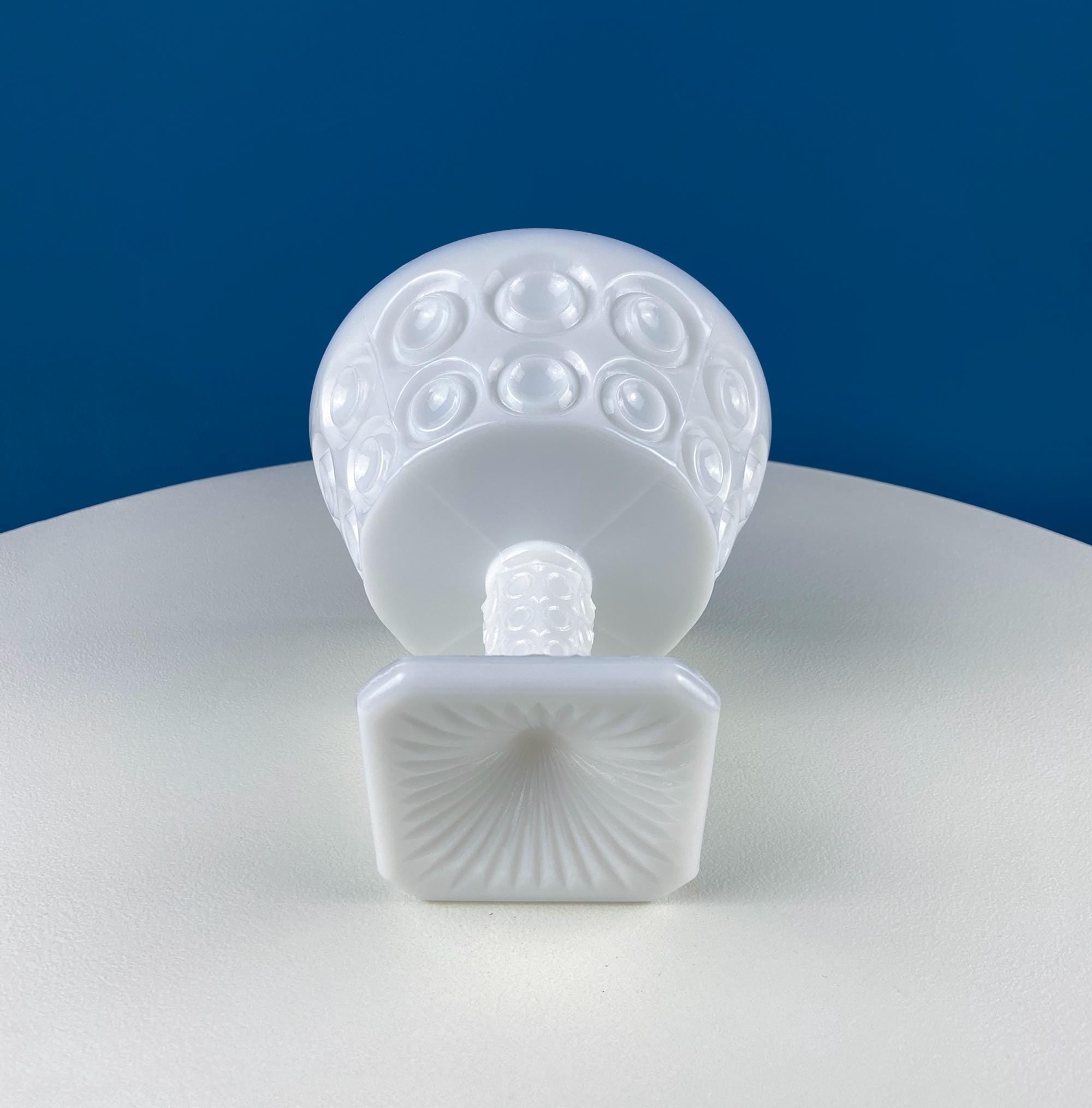 Vintage Milk Glass Footed Bowl with Lid. Circular Embossed Motif. White Bath Bedroom Vanity Storage. Dining Room Decor. Table Centerpiece.