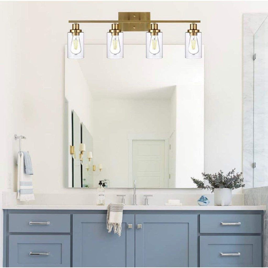 Vanity Lights Fixtures TULUCE 4 Light Bathroom Light Brass Gold Wall Light with Clear Glass Shade, Modern Bathroom Wall Sconce Lighting for Bath, Living Room, Bedroom, Stairs, Gallery, Restaurant