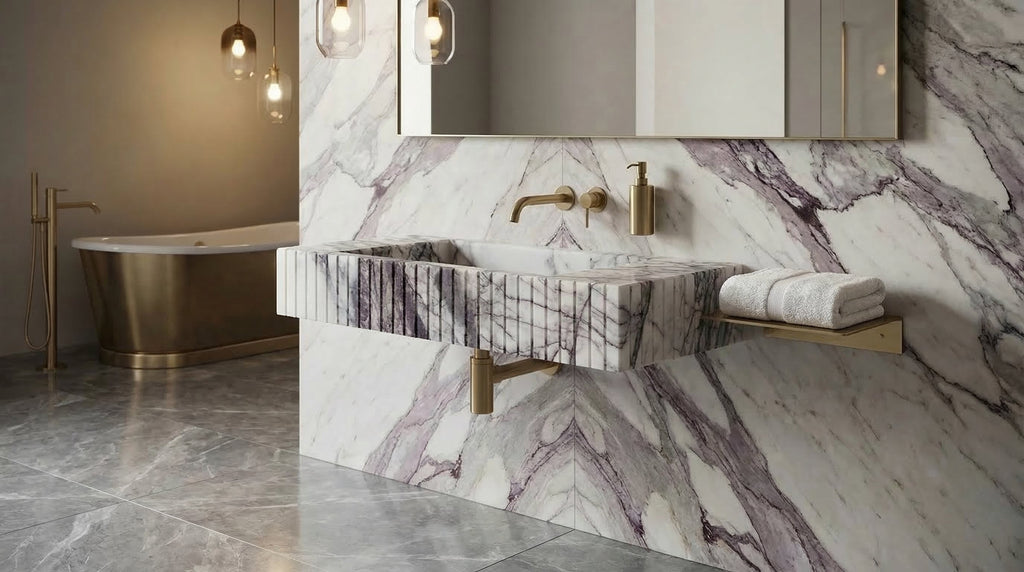 New York Marble Wall-mount Bathroom Sink Fluted (W)12" (L)20" (H)5"