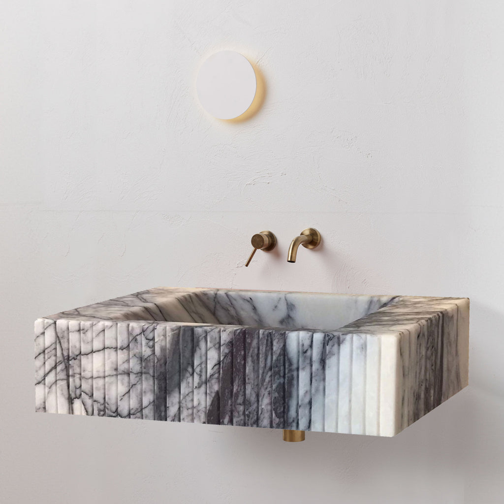 New York Marble Wall-mount Bathroom Sink Fluted (W)12" (L)20" (H)5"