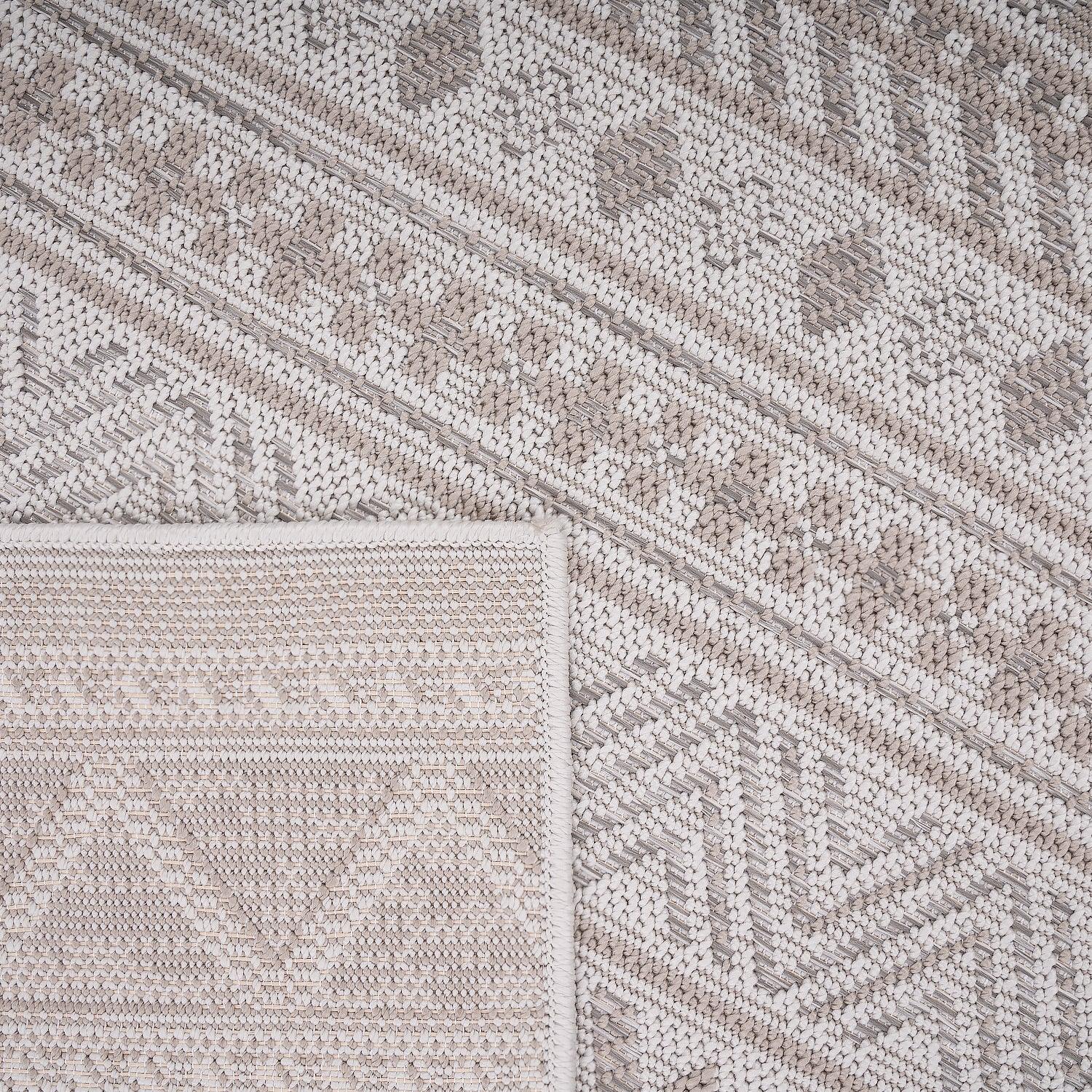 Outdoor Rug for Patio or Balcony Modern flatweave Boho Trellis in Cream Beige