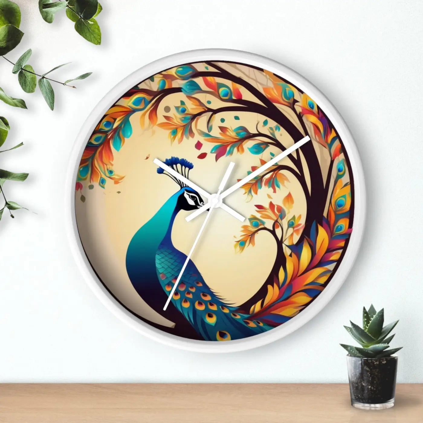 Peacock Wall Clock – Silent Wood Statement Piece - Dipaliz
