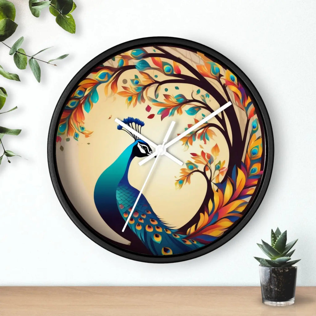 Peacock Wall Clock – Silent Wood Statement Piece - Dipaliz