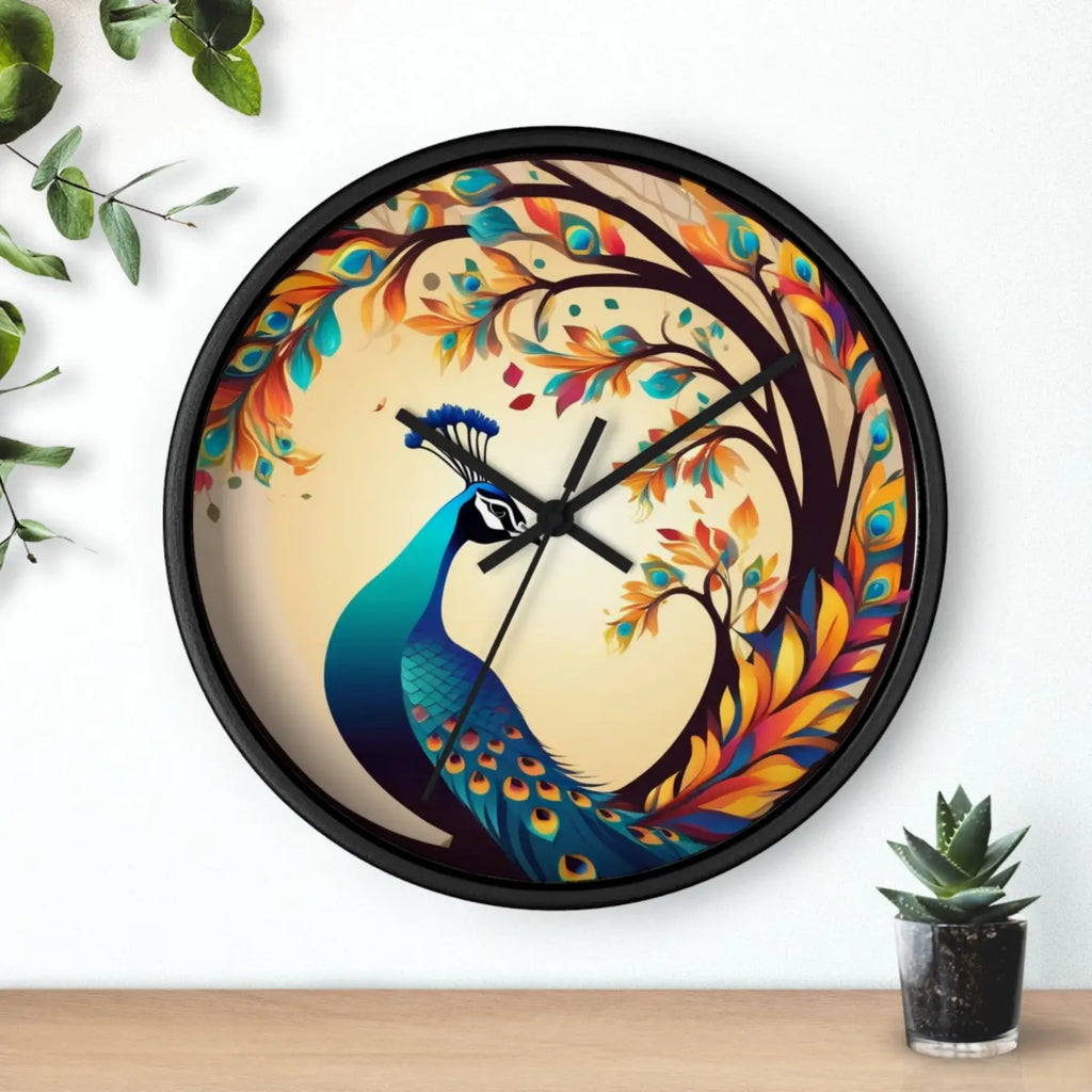 Peacock Wall Clock – Silent Wood Statement Piece - Dipaliz