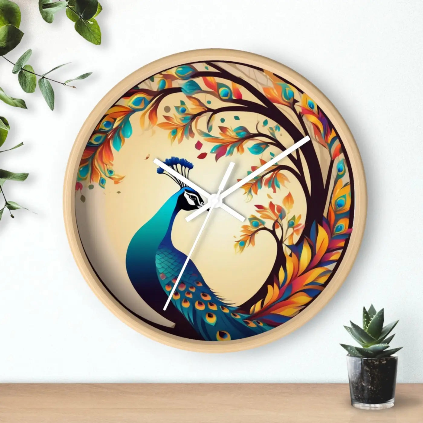 Peacock Wall Clock – Silent Wood Statement Piece - Dipaliz