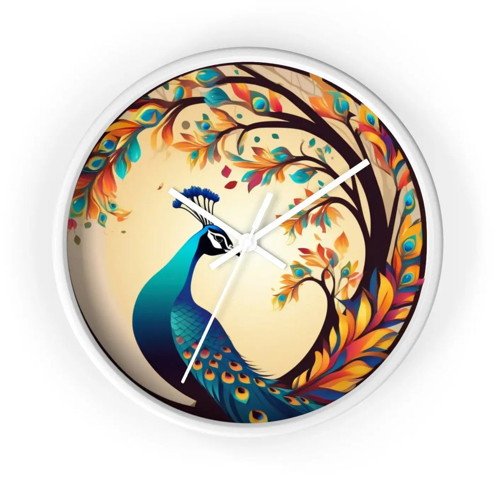 Peacock Wall Clock – Silent Wood Statement Piece - Dipaliz