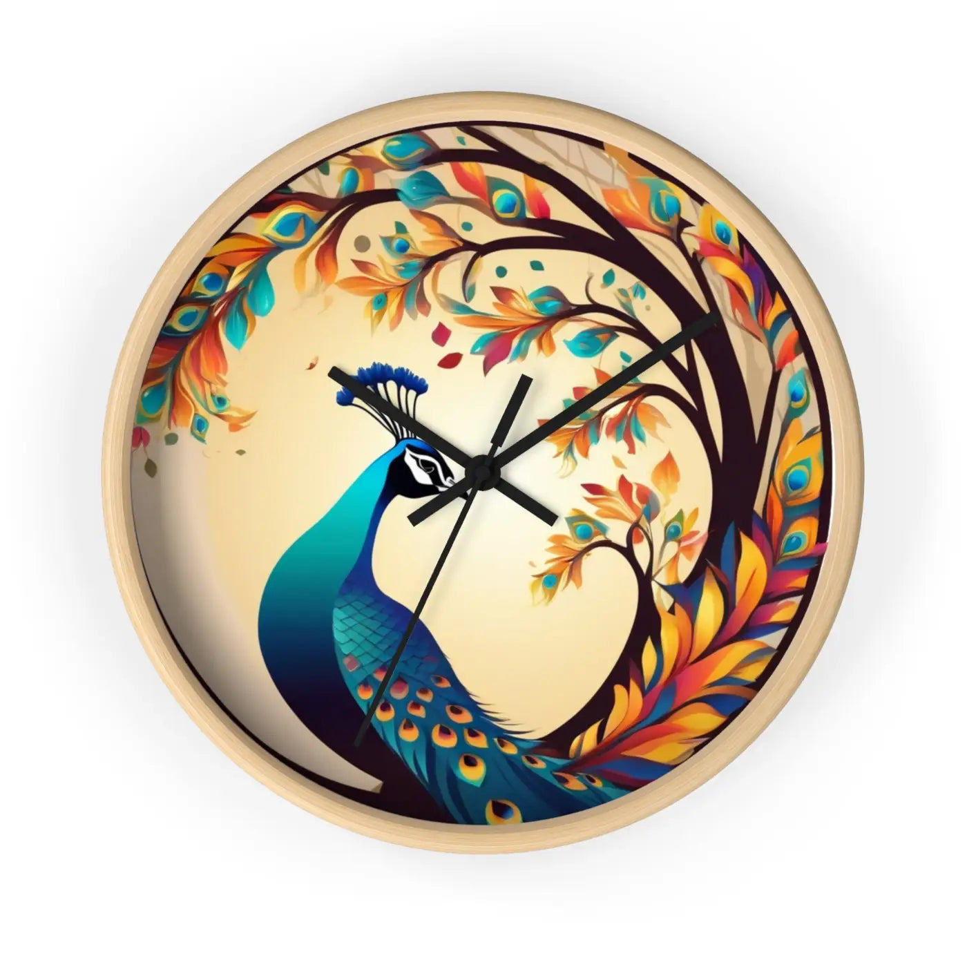 Peacock Wall Clock – Silent Wood Statement Piece - Dipaliz