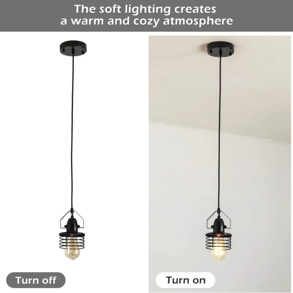 Pendant Light Kitchen Island – Industrial Black Metal Cage Fixture