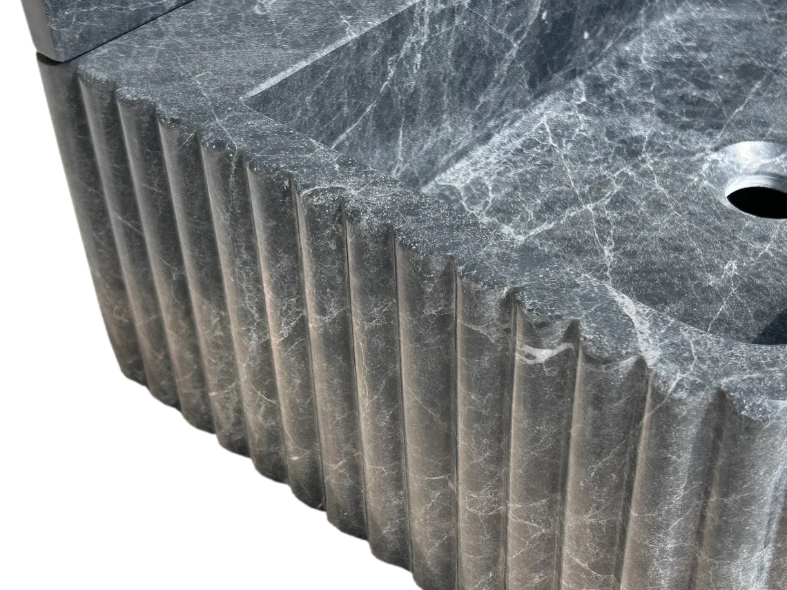 Sirius Black Marble Wall-mount Bathroom Sink Ribbed with 4" Backsplash