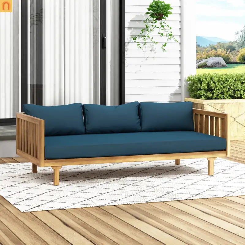 Outdoor Patio Acacia Wood Teak 3-Seater Cushions Included 67.75in
