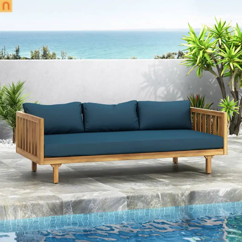 Outdoor Patio Acacia Wood Teak 3-Seater Cushions Included 67.75in