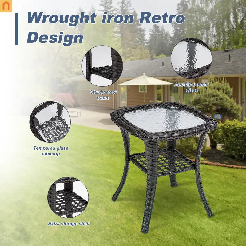 Outdoor Patio Set PE Rattan Dark Coffee Blue Cushions Swivel
