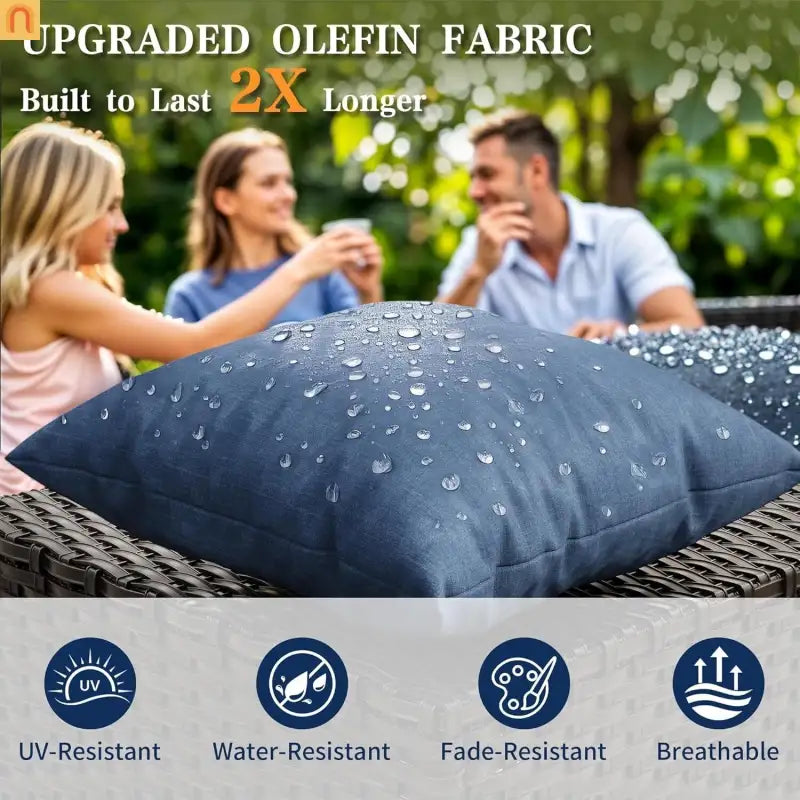 Outdoor Patio Set PE Rattan Dark Coffee Blue Cushions Swivel