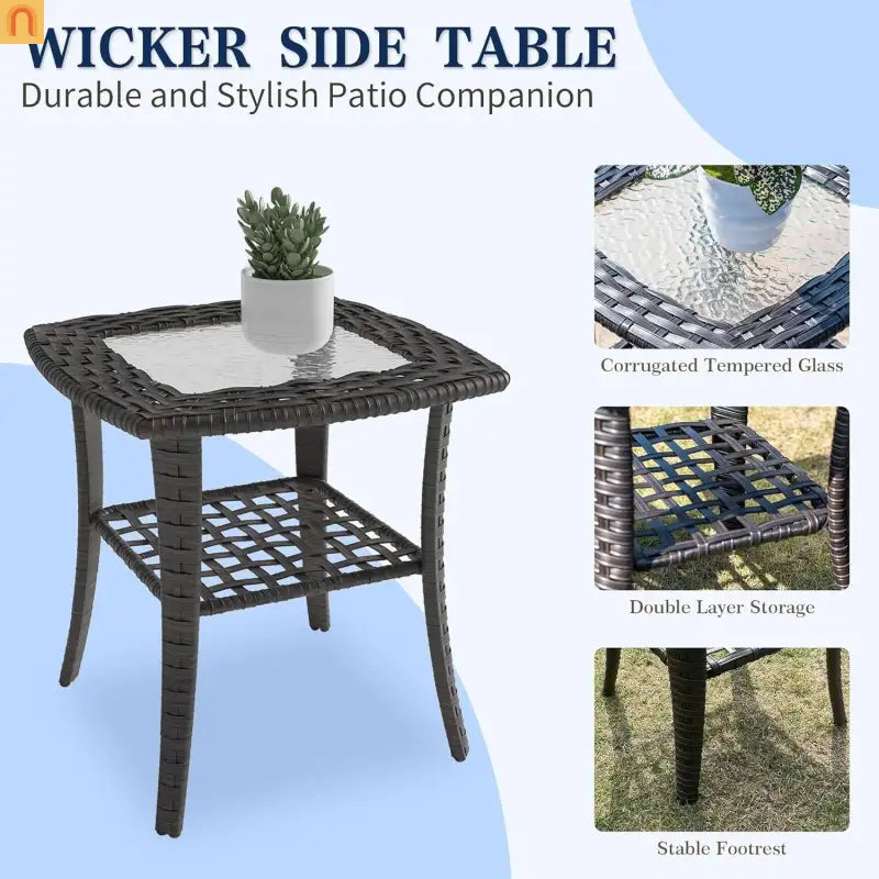 Outdoor Patio Set PE Rattan Dark Coffee Blue Cushions Swivel