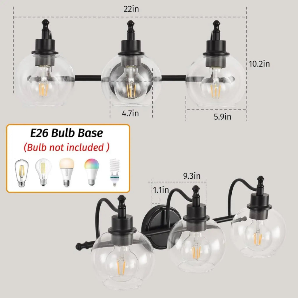 Wall Lights Bedroom Vanity with Glass Shades and E26 Socket