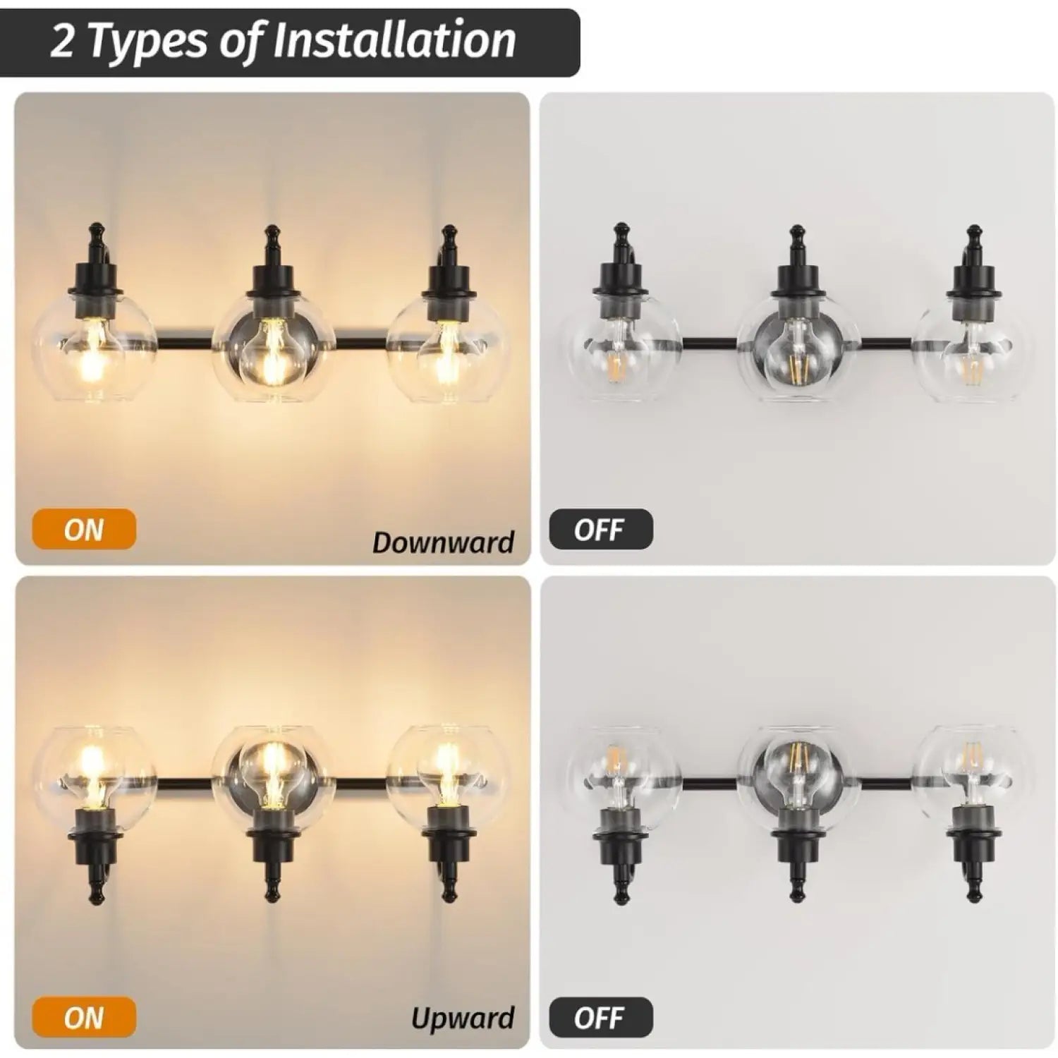 Wall Lights Bedroom Vanity with Glass Shades and E26 Socket